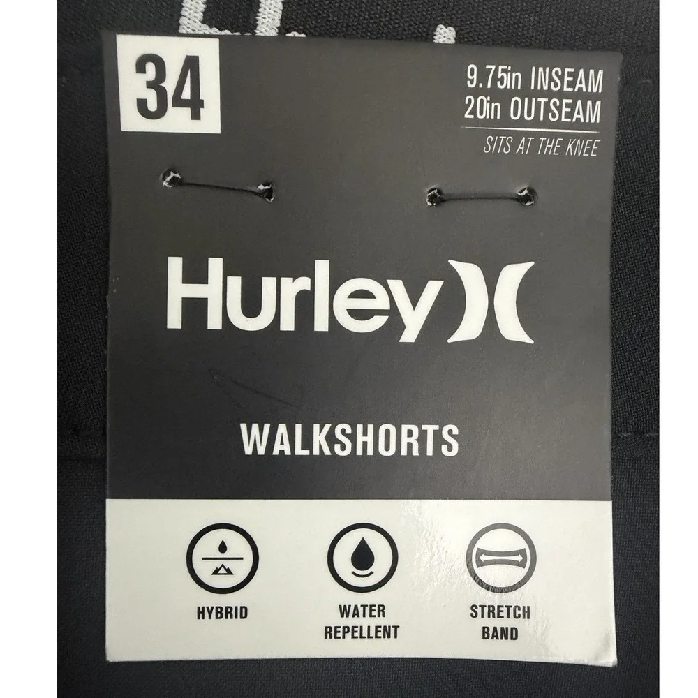 Hurley Men's Black Size 34 Flex Terrain Hybrid Walking Shorts 9.75 In Inseam New
